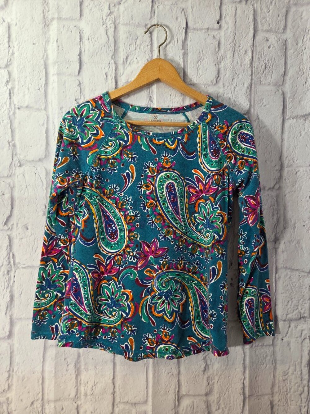 T by Talbots Small Petite Teal Orange Paisley Colorful Lightweight Classic Tee